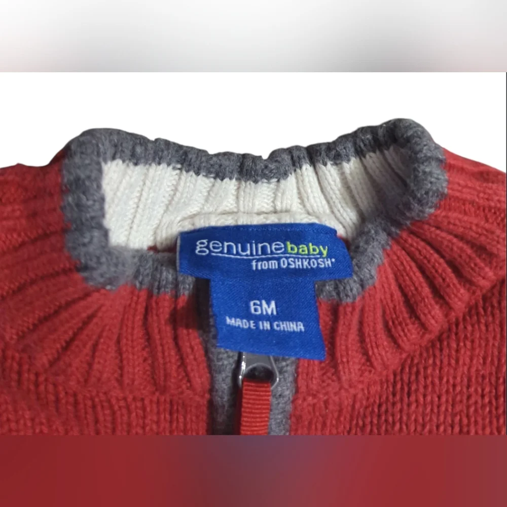 Genuine Baby From Oshkosh Cozy Red And Gray Sweater Size 6 Months.